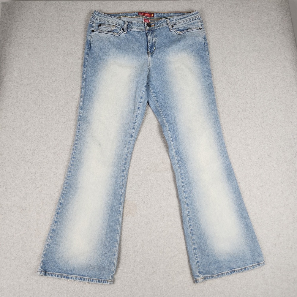 SO Flare Jeans Womens 15 Average Blue Denim Faded Cotton Mid Rise Boho Grunge